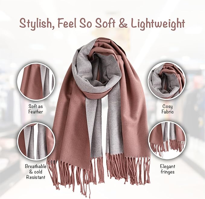 Winter Scarf for Women-Reversible Scarf with Cashmere-Like Softness 70x200cm - Warm Shawl Wrap -Pashmina Shawls Wrap