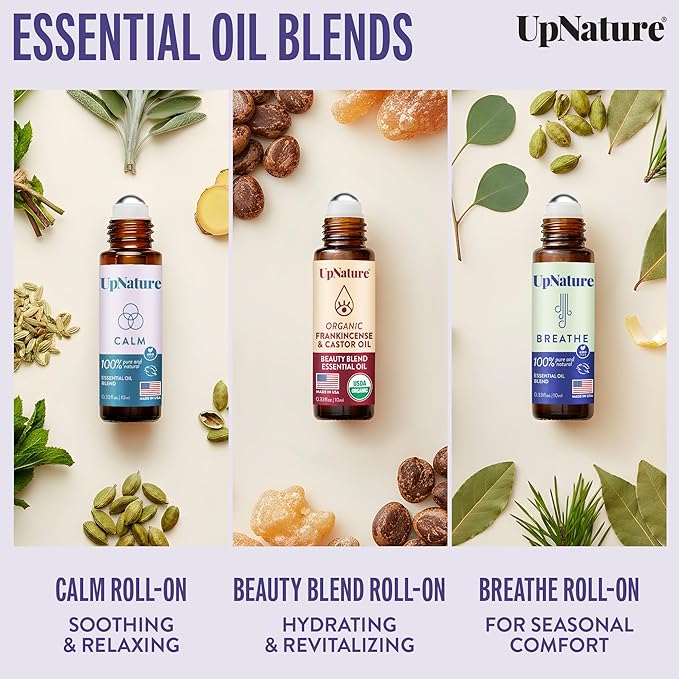 UpNature Self Care Gifts for Women Essential Oils Roll On Set – Galentines & Valentines Day Gifts for Her Mom Wife - Breathe, Beauty & Calm Oil Roller for Aromatherapy and Relaxation