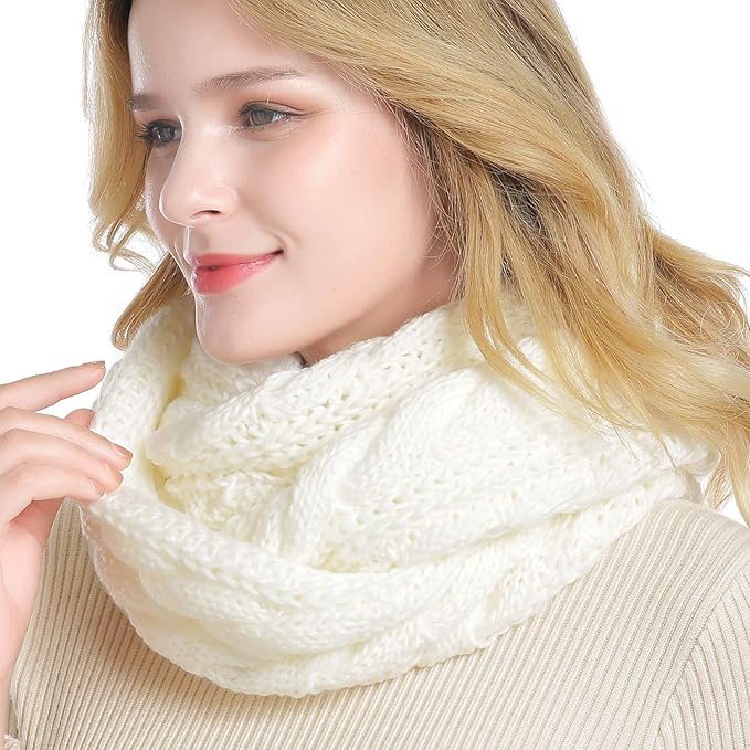 QUEENFUR Winter Women Thick Cable Knit Ribbed Infinity Circle Loop Scarf