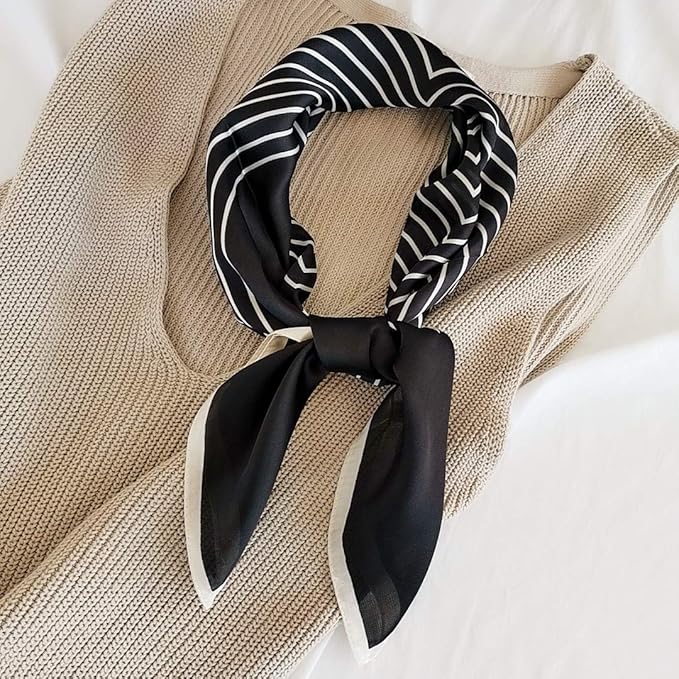 FONYVE Silk Feeling Scarf Medium Square Satin Head Scarf for Women 27.5 × 27.5 inches