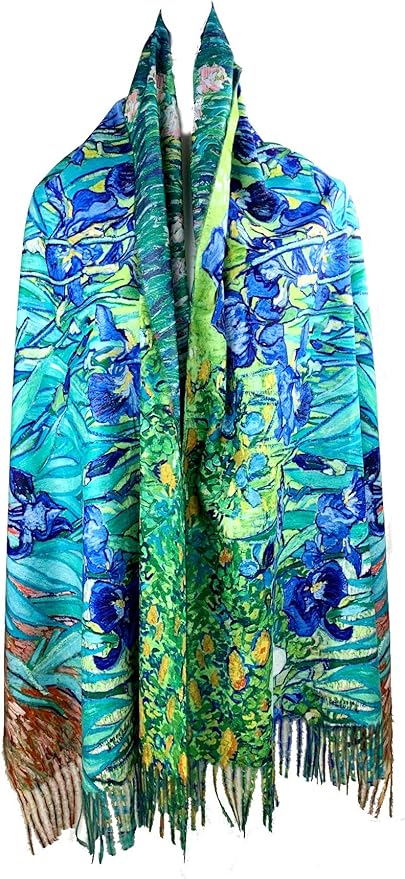 Plum Feathers Super Soft Cashmere Feel Double Sided Reversible Art Shawl Scarf Van Gogh Monet Klimt Inspired