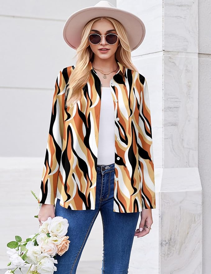 ZEAGOO Button Down Shirt for Women Long Sleeve Blouses Floral Printed Tops Business Casual Work Outfits S-XXL