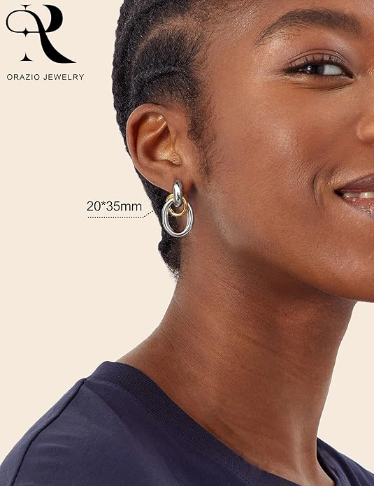 ORAZIO Chunky Gold Plated Knot Earrings for Womens Trendy 925 Silver Statement Lightweight Dangle Drop Hypoallergenic Large Geometric Stud Earring Jewelry for Women
