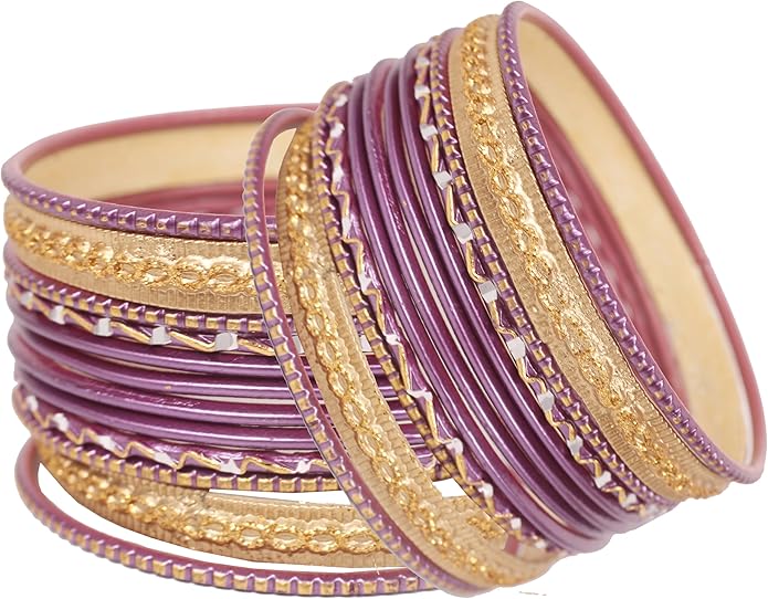Touchstone Indian Metal Bangles for Women Gold Alloy Bracelets desi 2 Dozen Bangle Collection Bollywood Women's Jewelry Set Multi Stacking Wide Chunky Textured Golden Set of 24 in Gold or White Tone