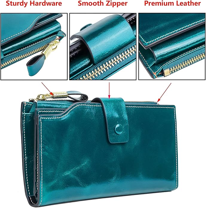 YALUXE Women's Genuine Leather Wallet RFID Blocking Multi Card Holder with Cell Phone Pocket Mothers Day Gifts