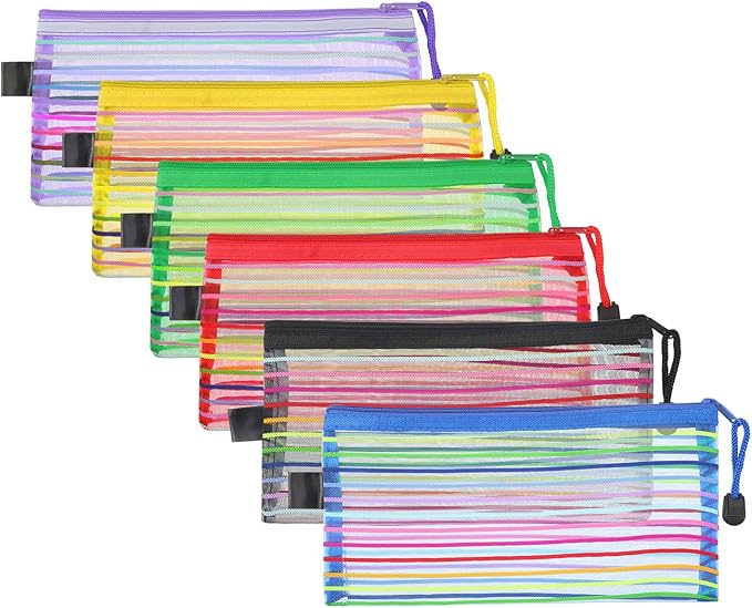 Bememo 12 Pieces 6 Colors Zipper Mesh Pouch Multipurpose Travel Bag for Cosmetics Offices Supplies Travel Accessories