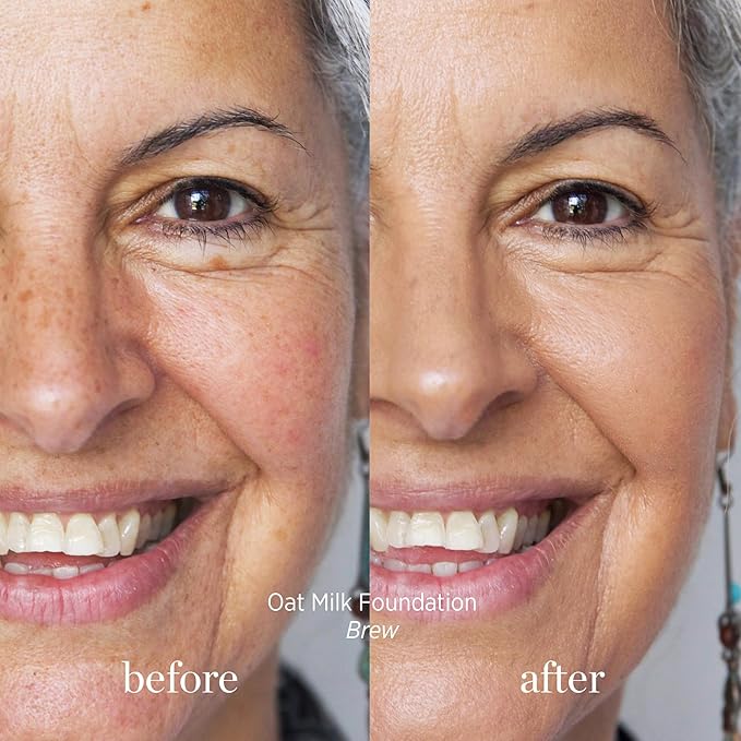 Ere Perez - Natural Oat Milk Liquid Foundation | Breathable, Buildable, Med-Full Coverage | Peach Extract, Vitamin E | Vegan, Cruelty-Free, Clean Beauty (Brew | medium-plus neutral, 1 fl oz | 30 ml)