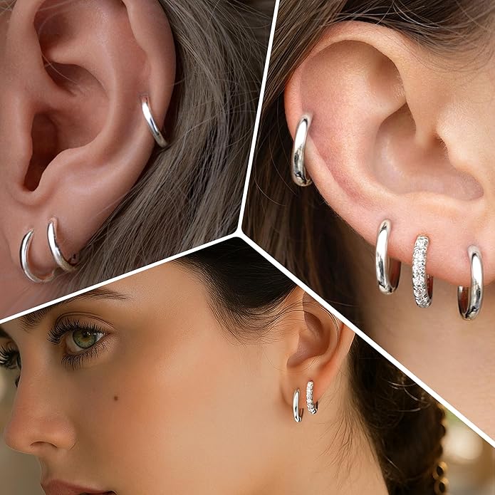 Small Gold Huggie Hoop Earrings Set for Women Men Hypoallergenic 14K Plated Stack Cartilage Earrings, Multiple Piercing Lightweight Mini Thin Cute Dainty Trendy Jewelry Set Christmas Gifts for Women