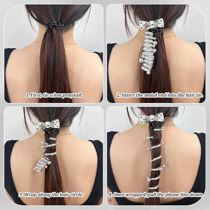 3PC Pearl Butterfly Telephone Wire Hair Ties – Spiral Elastic Bubble Ponytail Hair Bands for Women & Girls, No Damage, Soft & Stretchy Hair Accessories for High Ponytails and Braids(set-E)
