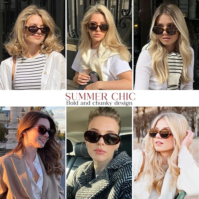 mosanana Oval Retro Trendy Sunglasses for Women 90s Style MS52371