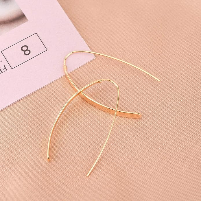 14K Gold Hoop Earrings for Women, Hypoallergenic Spiral Threader Gold Plated Dangle Earrings Fashion Jewelry，Gift for Women