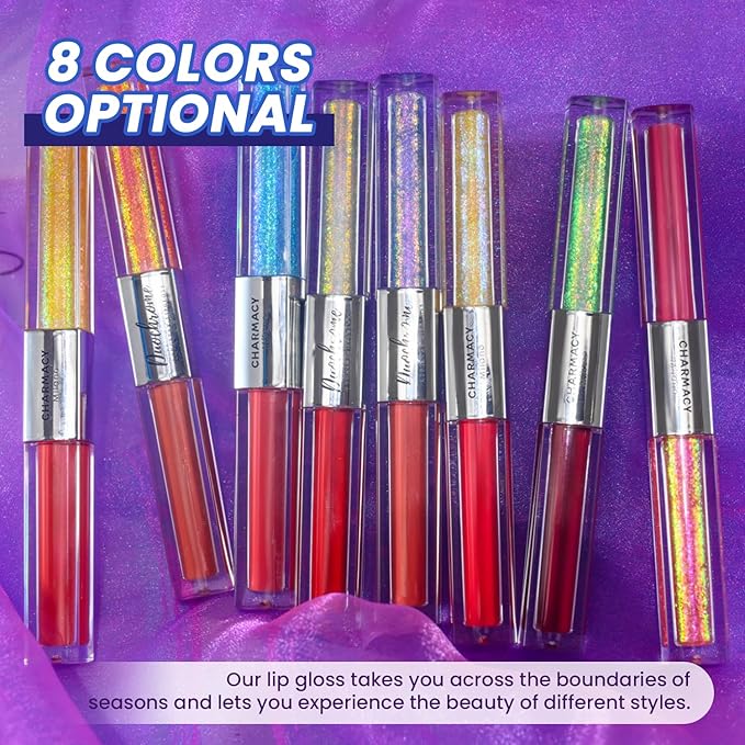 CHARMACY Multichrome Double Head Non-Stick Lip Gloss, Metallic Colourful Lip Glaze, Anti-transfer, Long Lasting Waterproof Liquid Lipstick Makeup (#04)