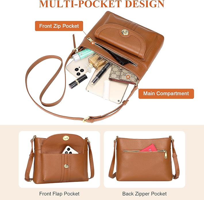 Over Earth Genuine Leather Crossbody Bags for Women Trendy Purses and Ladies Shoulder Handbags