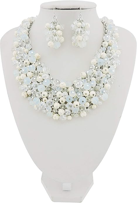 Bocar Fashion Crystal Chunky Collar Statement Necklace Earring Set for Women Gift (NK-10260)