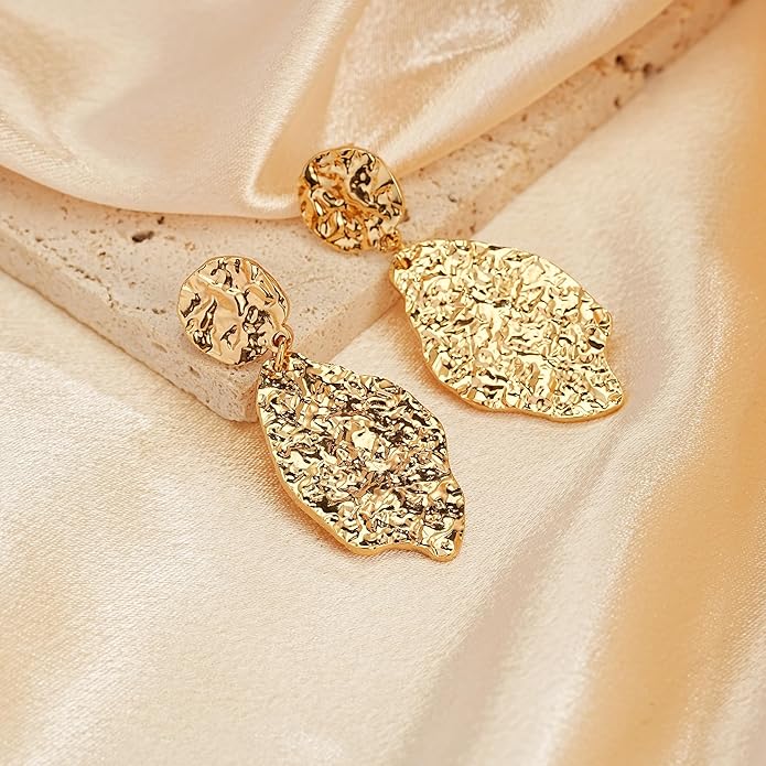 Large Gold Earrings for Women, Chunky Gold Statement Drop Dangle Earring Maple Leave Ginko Leaf Jewelry Gifts
