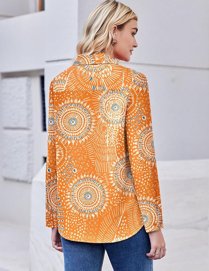 ZEAGOO Button Down Shirt for Women Long Sleeve Blouses Floral Printed Tops Business Casual Work Outfits S-XXL