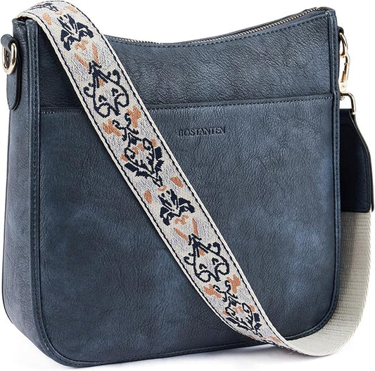 BOSTANTEN Crossbody Bags for Women Trendy Vegan Leather Hobo Purses Shoulder Handbags With Wide Shoulder Strap
