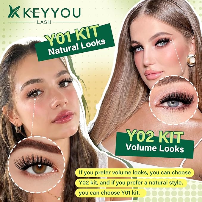 KEYYOU Lash Clusters Kit Natural Wispy DIY Lash Extension Kit 144pcs Lashes Clusters Eyelash Extension with Mascara Brush Bond and Seal Glue Remover Applicators and Brush for Lashes Extensions (Y01)
