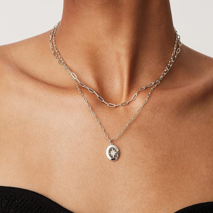 PAVOI 14K Gold Plated Layering Necklaces | Stylish Minimalist Design Pendant Necklaces | Bar, Circle, Lotus, Disc, Dog Tag, Horizontal Bar Pendants for Women