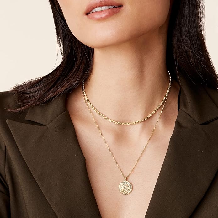 PAVOI 14K Gold Plated Layering Necklaces | Stylish Minimalist Design Pendant Necklaces | Bar, Circle, Lotus, Disc, Dog Tag, Horizontal Bar Pendants for Women