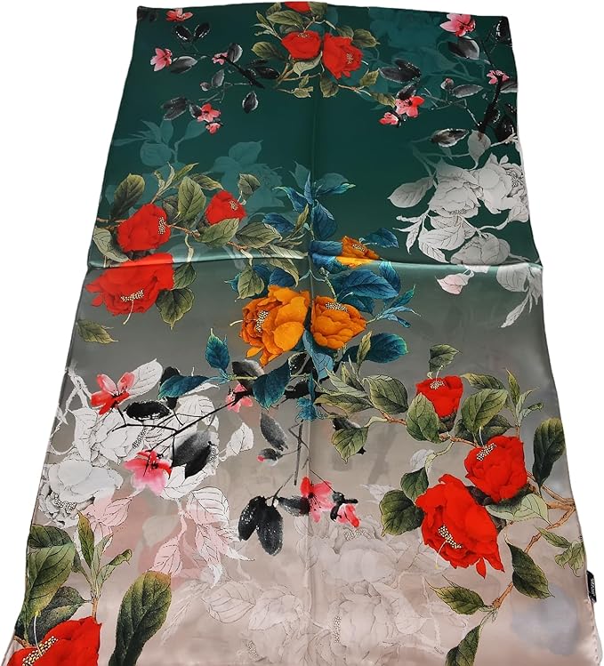 100% Mulberry Silk Scarf for Women Neck Oblong Headscarves Long Floral Print Lightweight Silk Wraps Shawls 67"*20"