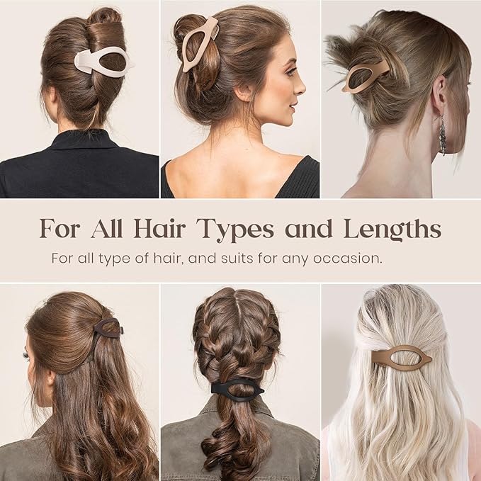 6 PCS Large Flat Hair Clips for Women Girls, French Concord Lay Down Claw Clips for Thick Thin Hair, Comfortable Curved Flat Hair Clips, Matte Non-slip Strong Hold Hair Accessories, Neutral