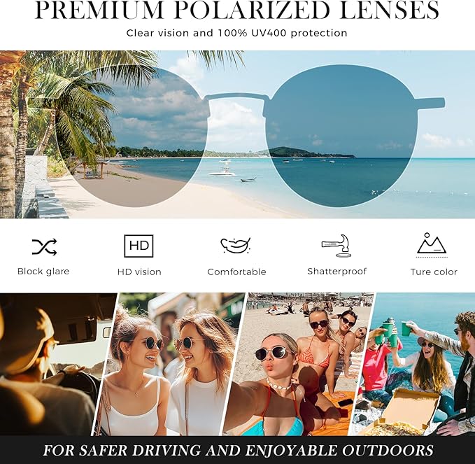 SUNGAIT Ponderable Metal Round Sunglasses for Men Women Classic Vintage Polarized Circle Sun Glasses