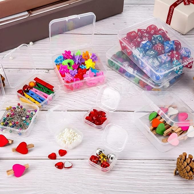 SATINIOR 24 Packs Small Clear Plastic Beads Storage Containers Box with Hinged Lid for Storage of Small Items, Crafts, Jewelry, Hardware(2.9 x 2.9 x 1 Inches)