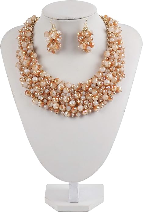 Bocar Fashion Crystal Chunky Collar Statement Necklace Earring Set for Women Gift (NK-10260)