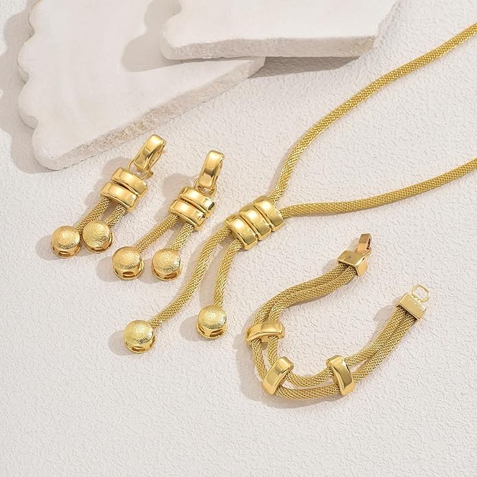 Gold Long Choker Necklace Set Gold Irregular Necklace Earrings Bracelet Fashion Chain Punk Jewelry Accessories for Women Valentine Anniversary Birthday Friendship Gift