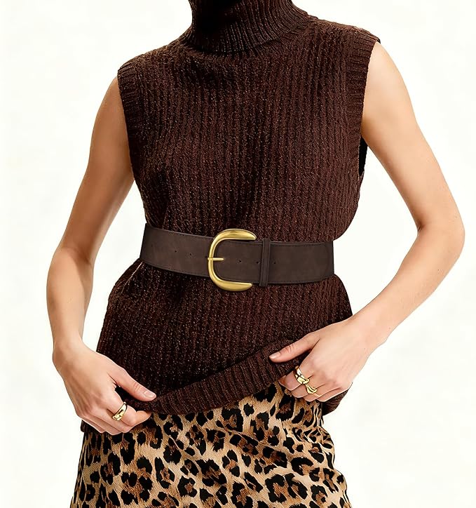 SANSTHS Women Wide Suede Belt for Dresses Jeans Fashion Thick Leather Waist Belts Ladies Chunky Belts