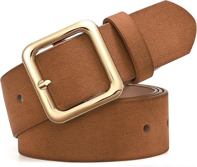 XZQTIVE Women’s Suede Belt for Jeans Pants Dresses Fashion Ladies Dark Brown Belt with Gold Buckle