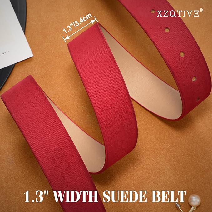 XZQTIVE Women’s Suede Belt for Jeans Pants Dresses Fashion Ladies Dark Brown Belt with Gold Buckle