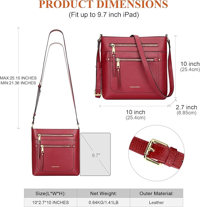 Over Earth Crossbody Bags for Women Leather Purses for Ladies with Multiple Pockets