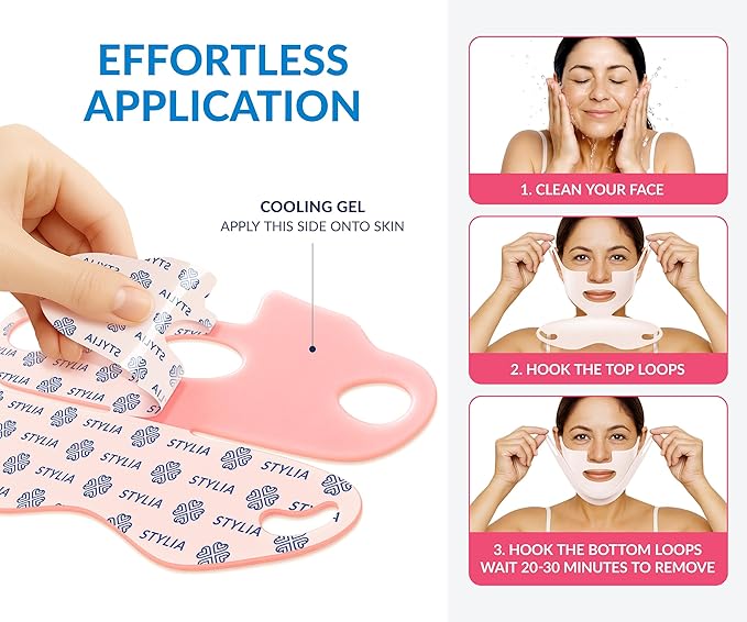 Stylia MaxiLift V-Line Lifting Collagen Face Mask - Double Chin Strap - Jawline Shaper - Neck Firming and Tightening Mask with Hyaluronic Acid & Aloe Vera - Chin Strap for Sleeping (5PC)