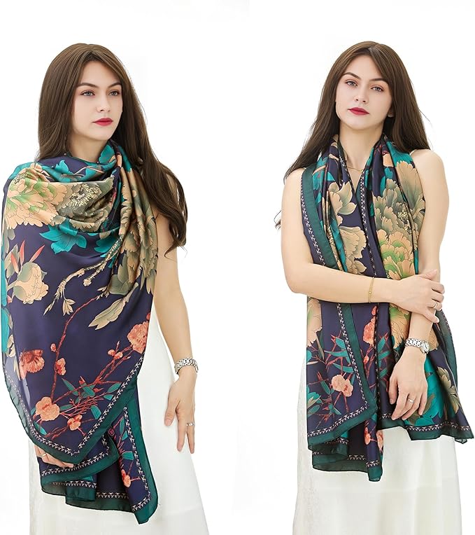 YOUR SMILE Large Mulberry Silk Feeling Long Stain Scarf Lightweight Sunscreen Shawls Wraps for Women