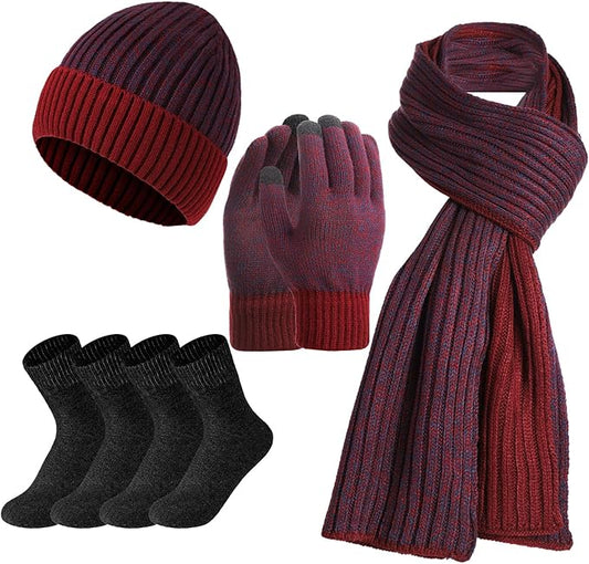 SATINIOR 6 Pcs Winter Hat Scarf Socks Touch Screen Gloves Sets Women Men Fleece Lined Knit Beanies Winter Gifts