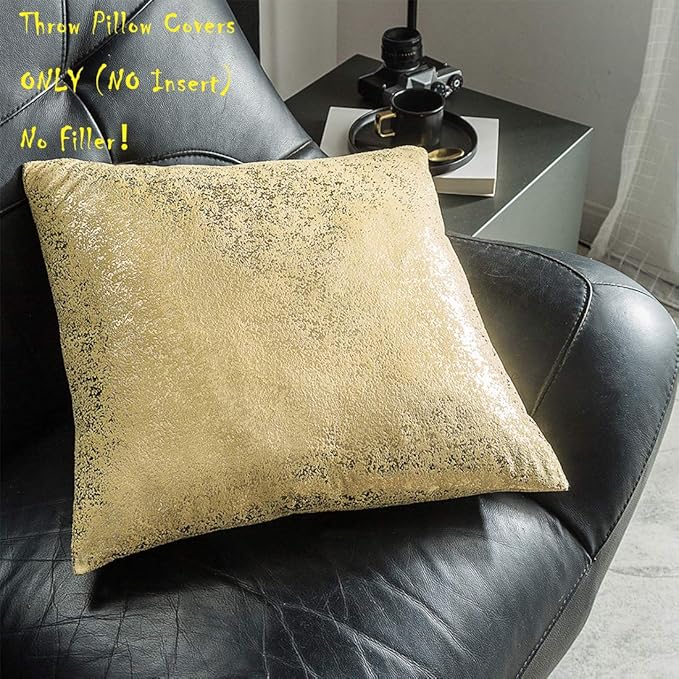 Xinrjojo Pack of 2, Soft Solid Color Sparkling Decorative Square Throw Pillow Covers Set Cushion Cases Pillow Cases for Living Room/Couch, 20"x20"(50x50cm) (Bronzing- Golden)