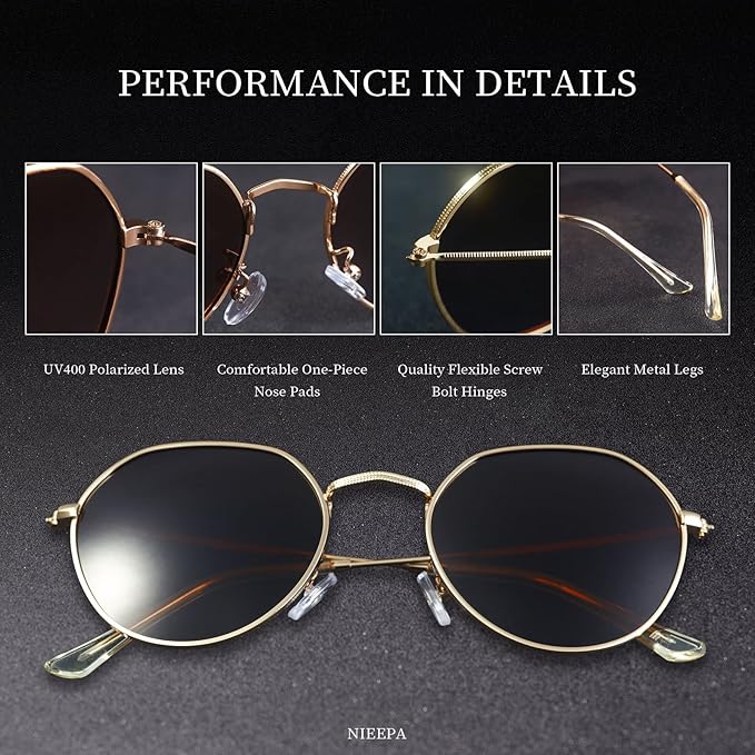 Polarized Polygon Round Sunglasses Classic Half Hexagon Circle Vintage Sun Glasses For Women Men Retro Shades NP1008