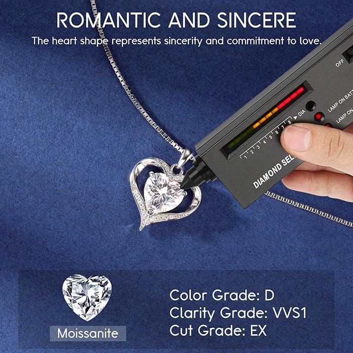 MOOSEA Valentines Day Gifts for Her, 1-3ct D Color VVS1 925 Sterling Silver Anniversary Birthday Gifts for Women Wife Girlfriend Jewelry Moissanite Necklace