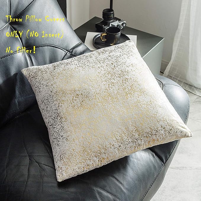 Xinrjojo Pack of 2, Sparkling Decorative Suede Pillow Covers Soft, Square Throw Pillow Covers Solid Color Cushion Covers, Pillow Cases for Sofa Bedroom Car 24 x 24 Inch(Bronzing- White)