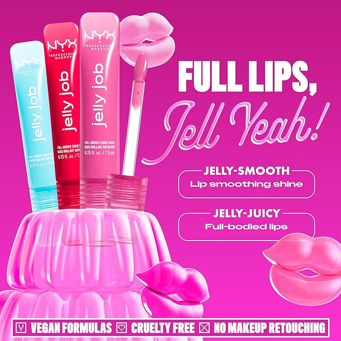 NYX PROFESSIONAL MAKEUP Jelly Job Lip Gloss, Lip Tint Gloss with Full-Bodied, Smoothing, and Hyper-Glossy Shine - Toast N' Jelly (Pale Nude)