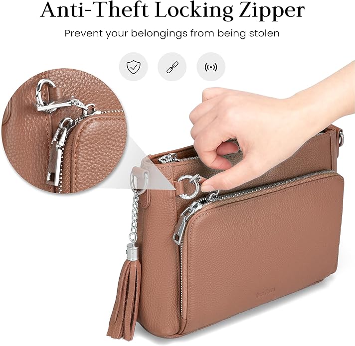 befen Anti Theft Genuine Leather Crossbody Bags for Women Handbags and Shoulder Basg with Built in Wallet RFID Leather Purse