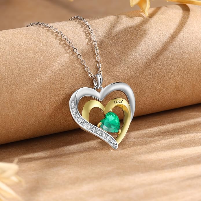 GLAMCARAT Personalized mothers necklace with birthstones names sterling silver jewelry for women customized engraved necklace