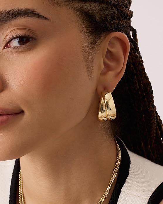 PAVOI 14K Gold Plated Multi Huggie Hoop Earrings for Women - 925 Sterling Silver Posts Triple Split Hoop Gold Earrings for Women - Trendy Fashion Jewelry