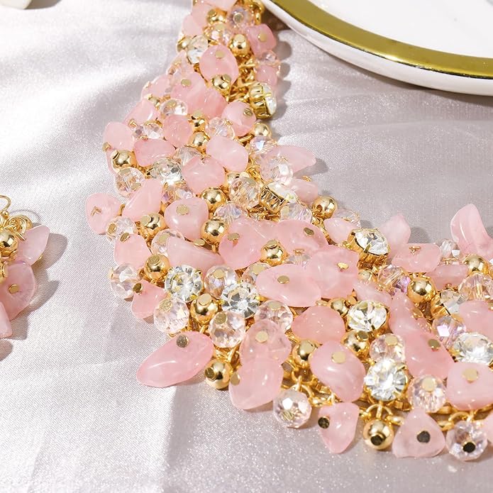 Bocar Fashion Crystal Chunky Collar Statement Necklace Earring Set for Women Gift (NK-10260)