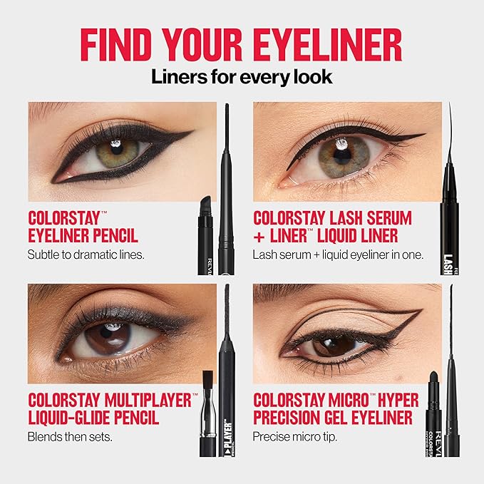 Revlon ColorStay Pencil Waterproof Eyeliner, Smudge-Proof, Eye Makeup with Built-In Sharpener, 201 Black, 0.01 oz