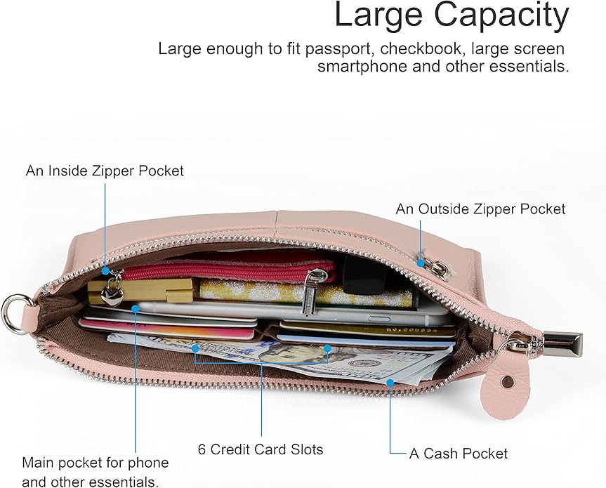 befen Genuine Leather Wristlet Clutch Wallet Purses Small Crossbody Bags for Women with RFID Blocking Card Slots