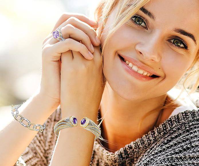 UNY JEWEL Jewelry Multi Strand Twisted Wire Cable Inlay 12mm CZ Vintage Antique Two Tone Elegant Designer Inspired Unique Spring Open Cuff Bangle