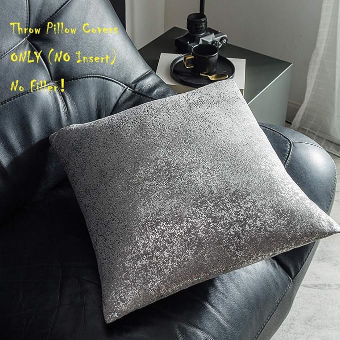 Xinrjojo Sparkling Decorative Pillow Cases, Silver Grey Pillows, 22x22 inch Pillow Covers, for Home Sofa Couch Chair Back Seat Bedroom Car, Starry 2 Pack (Silver- Dark Gray)